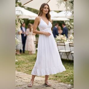 Boho Me White Crochet Lace Waist Maxi Dress Sleeveless V-Neck Resortwear size L